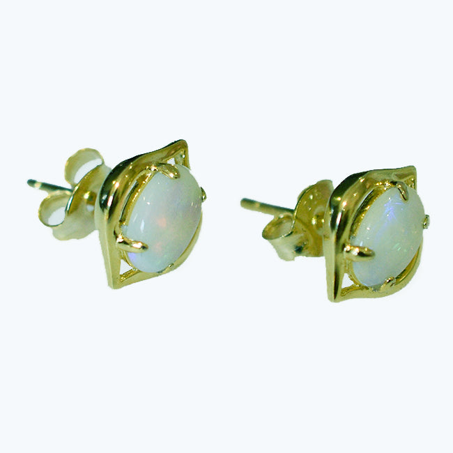 Sterling Silver Solid Light Opal Earrings 18 K GP OE0015SG (7&times;5)