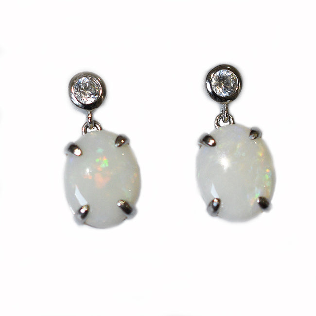 Sterling Silver Solid Light Opal Earrings
