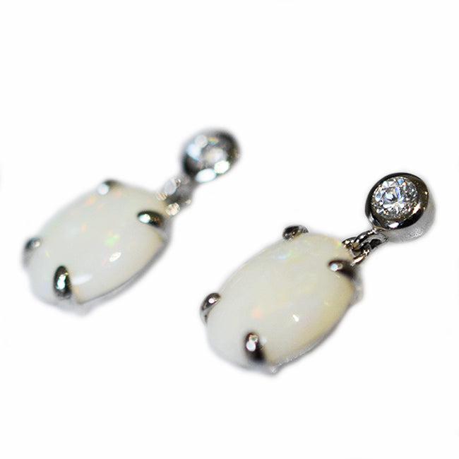 Sterling Silver Solid Light Opal Earrings