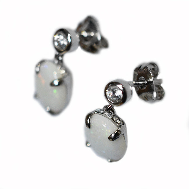 Sterling Silver Solid Light Opal Earrings