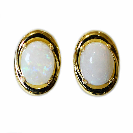 Sterling Silver Solid Light Opal Earrings 18K GP OE0023SG (9&times;7)