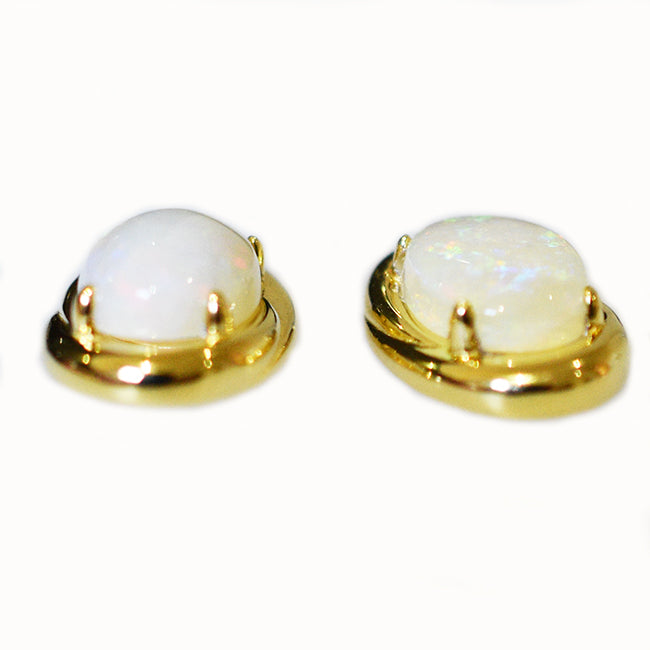 Sterling Silver Solid Light Opal Earrings 18K GP OE0023SG (9&times;7)