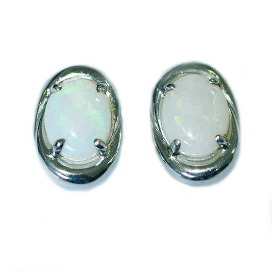 Sterling Silver Solid Light Opal Earrings OE0023SR (9&times;7)