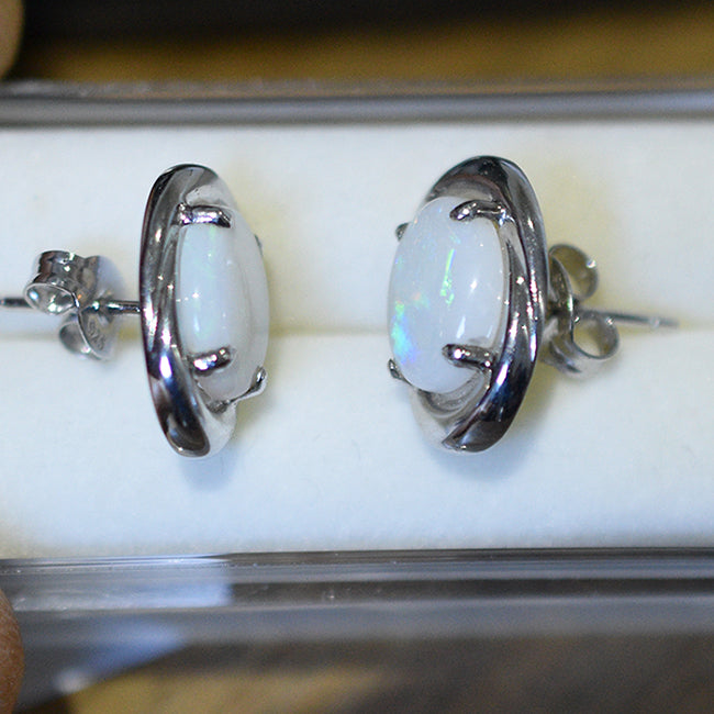 Sterling Silver Solid Light Opal Earrings OE0023SR (9&times;7)