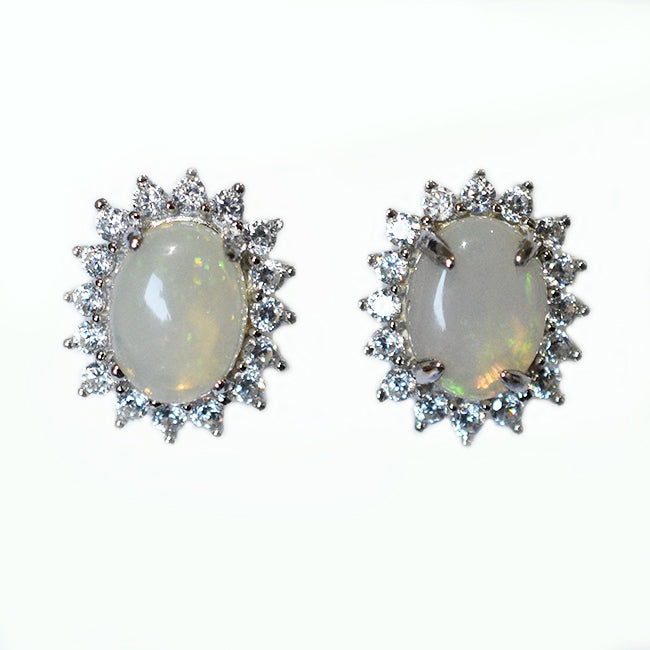 Sterling Silver Solid Light Opal Earrings OE0103SR (8&times;6)