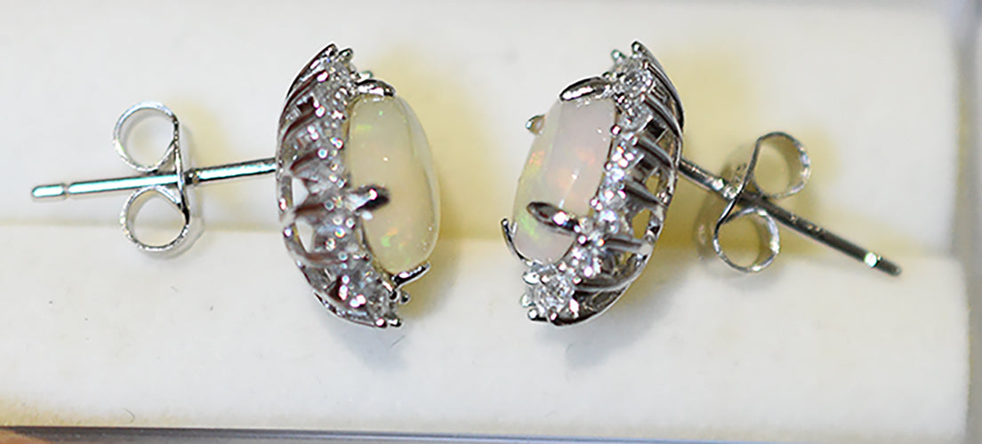 Sterling Silver Solid Light Opal Earrings OE0103SR (8&times;6)