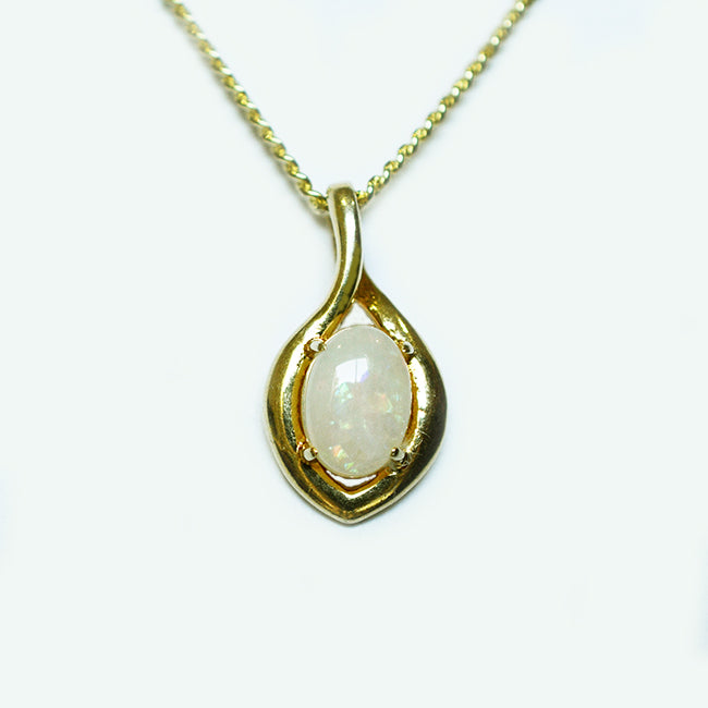 Solid Light Opal Sterling Silver Necklace 18K GP OP0001SG 7&times;5