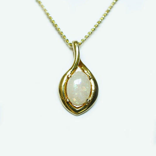 Solid Light Opal Sterling Silver Necklace 18K GP OP0001SG 7&times;5
