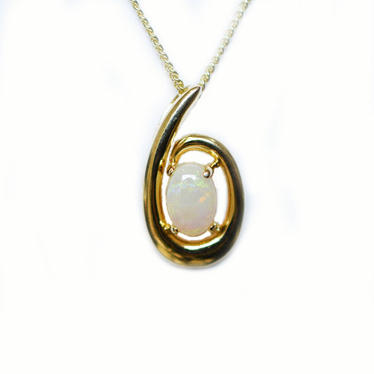 Solid Light Opal Sterling Silver Necklace 18K GP OP0004SG (7&times;5)