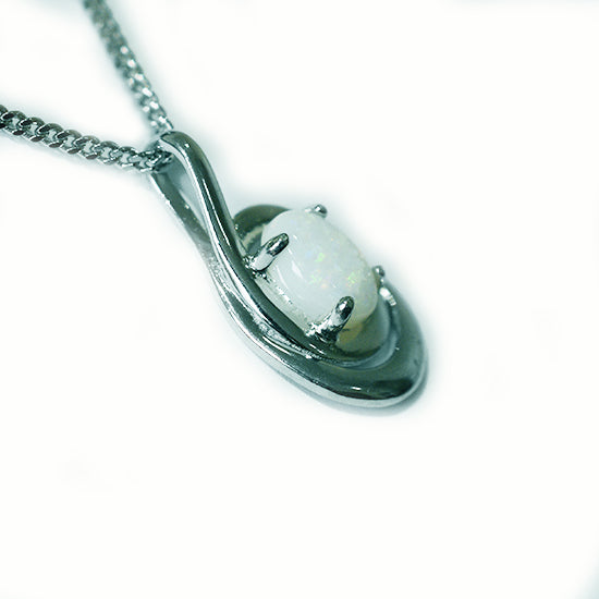 Solid Light Opal Sterling Silver Necklace OP0004SR (7&times;5)