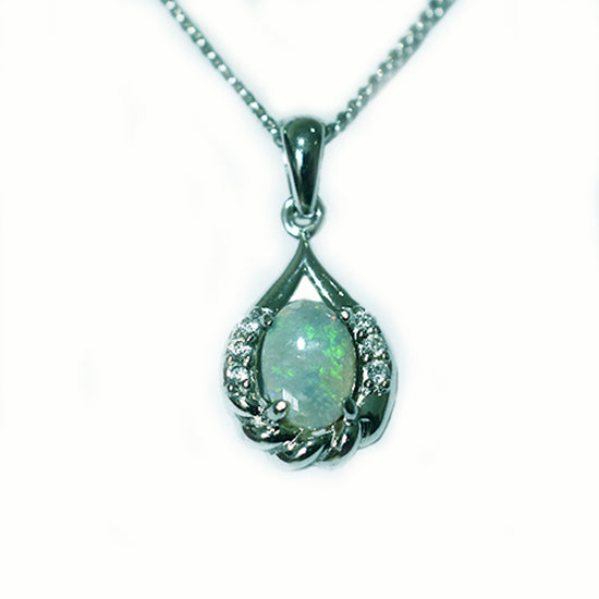 Solid Light Opal Sterling Silver Necklace OP0007SR (7&times;5)