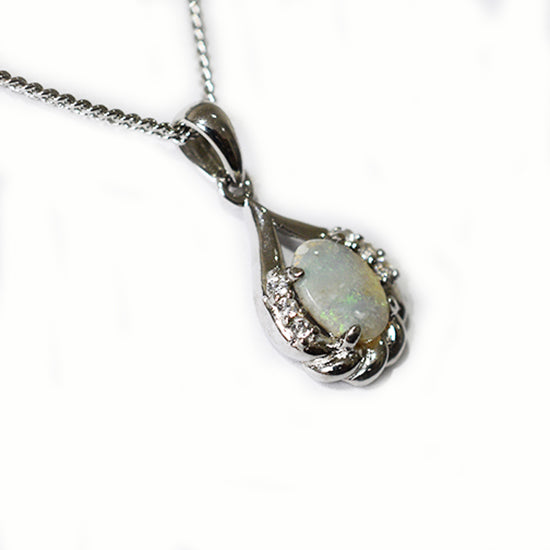 Solid Light Opal Sterling Silver Necklace OP0007SR (7&times;5)