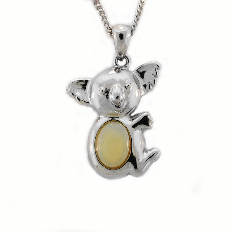 Sterling Silver Koala Solid Light Opal Necklace OP0010SR