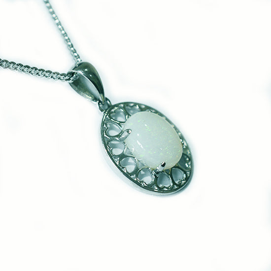Solid Light Opal Sterling Silver Necklace OP0022SR (9&times;7)