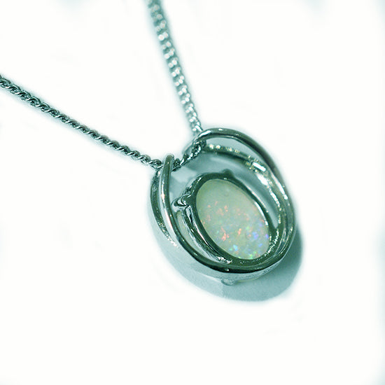 Solid Light Opal Sterling Silver Necklace OP0026SR (10&times;8)