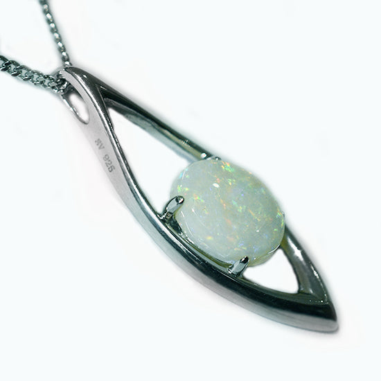 Solid Light Opal Sterling Silver Necklace OP0027SR (10&times;8)