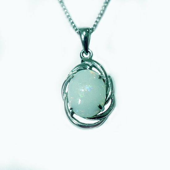 Solid Light Opal Sterling Silver Necklace OP0028SR (10x8mm)