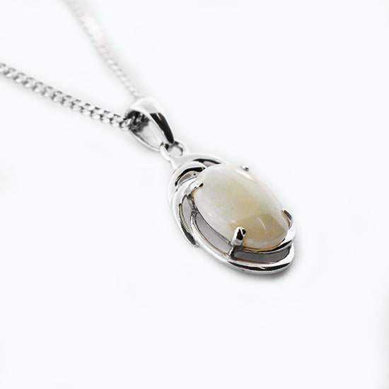 Solid Light Opal Sterling Silver Necklace OP0028SR (10x8mm)