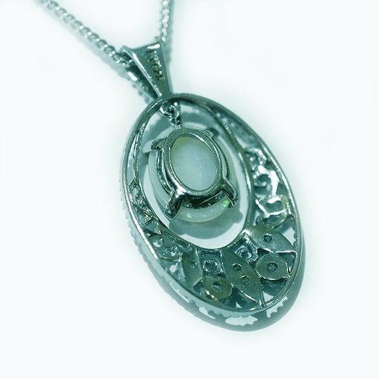 Solid Light Opal Sterling Silver Necklace OP0029SR (10&times;8)