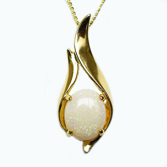 Solid Light Opal Sterling Silver Necklace 18K GP OP0030SG (11&times;9)