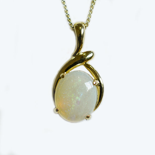 Solid Light Opal Sterling Silver Necklace 18K GP OP0037SG (12&times;10)