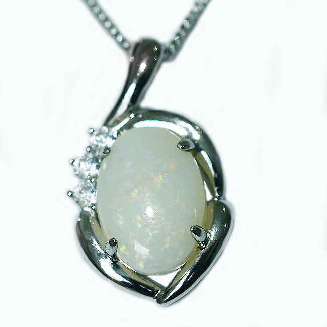 Solid Light Opal Sterling Silver Necklace OP0042SR (14&times;10)