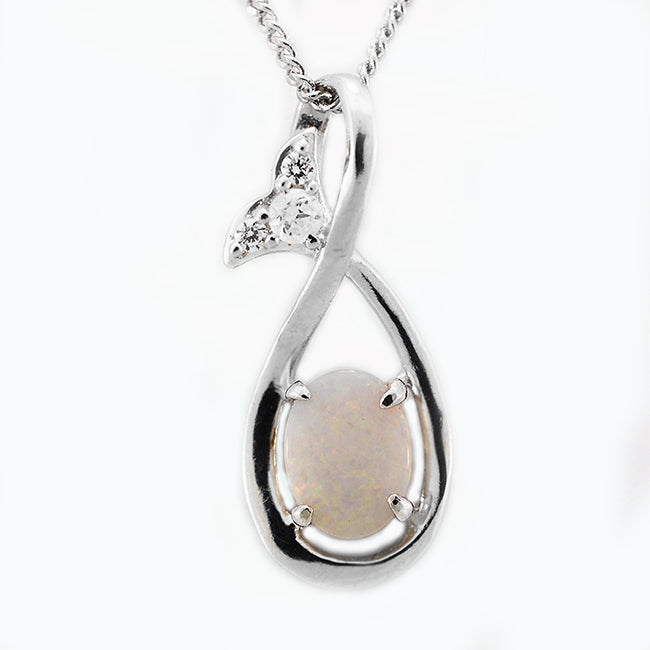 Solid Light Opal Sterling Silver Necklace OP0052SR (8x6mm)