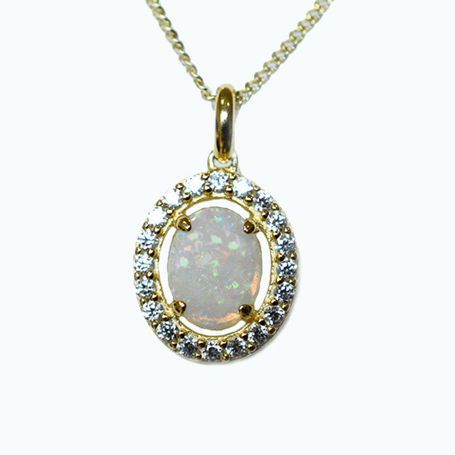 Solid Light Opal Sterling Silver Necklace 18K GP OP0063SG (9&times;7)