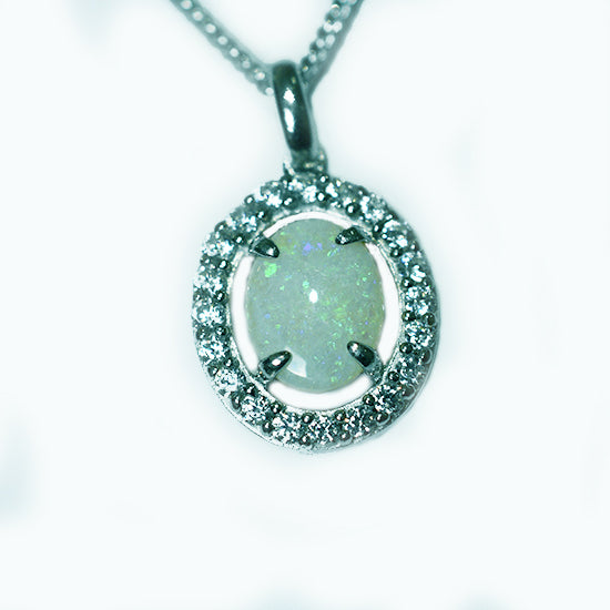 Solid Light Opal Sterling Silver Necklace OP0063SR (9&times;7)