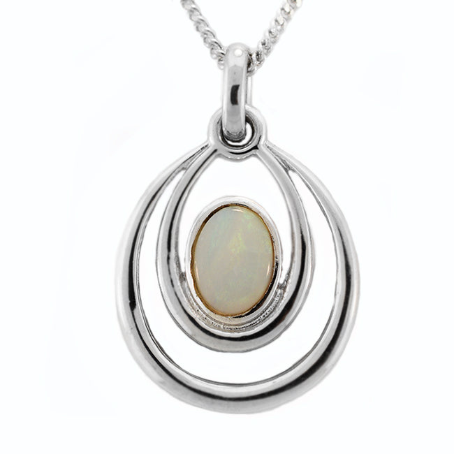 Solid Light Opal Sterling Silver Necklace OP0072SR (7&times;5)