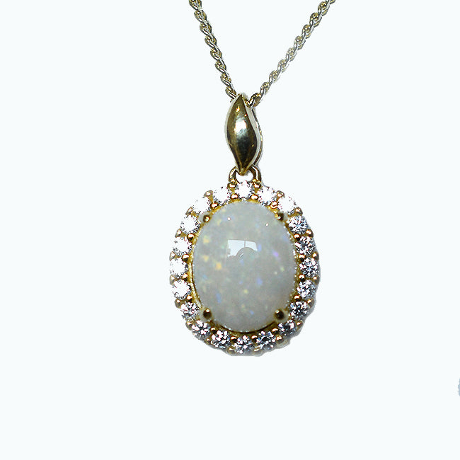 Solid Light Opal Sterling Silver Necklace 18K GP OP0076SG (10&times;8)