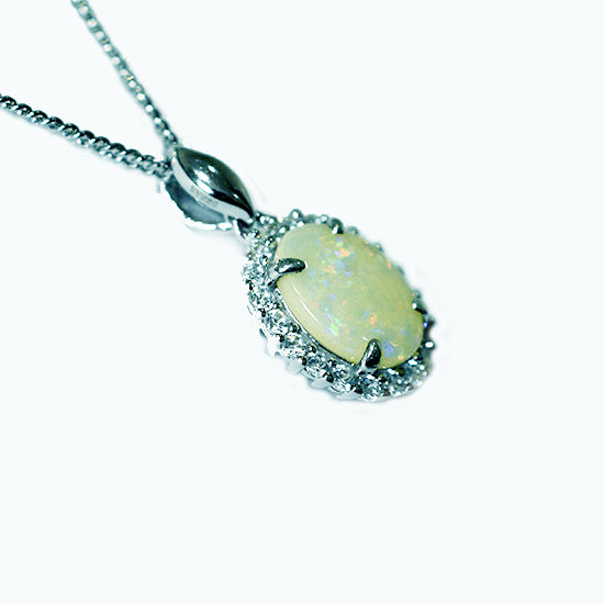 Solid Light Opal Sterling Silver Necklace OP0076SR (10&times;8)