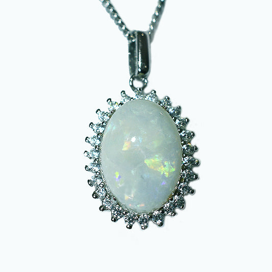 Solid Light Opal Sterling Silver Necklace OP0077SR (14x10)