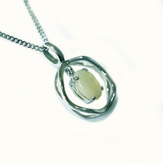 Solid Light Opal Sterling Silver Necklace OP0091SR (8&times;6)