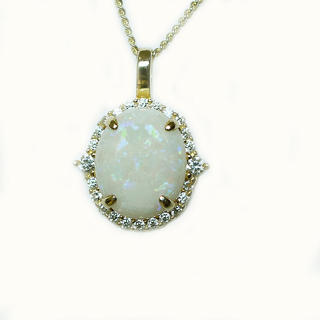 Solid Light Opal Sterling Silver Necklace 18K GP OP0101SG (12&times;10)