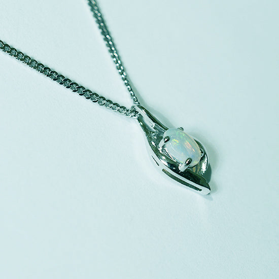 Solid Light Opal Sterling Silver Necklace OP0144SR (6x4)