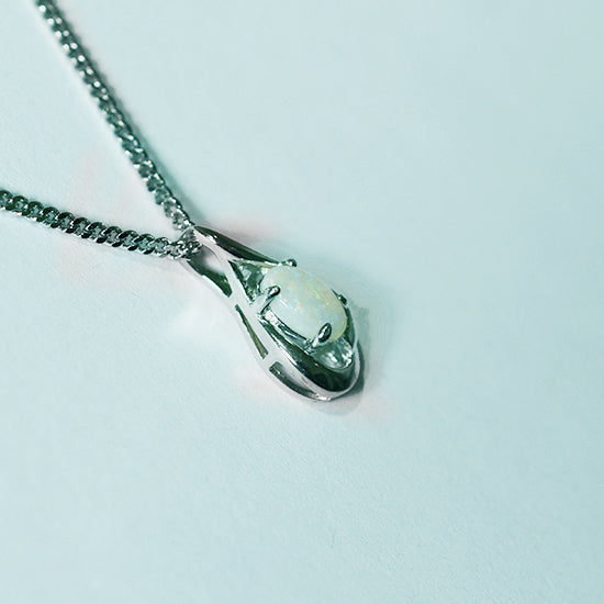Solid Light Opal Sterling Silver Necklace OP0147SR 6x4