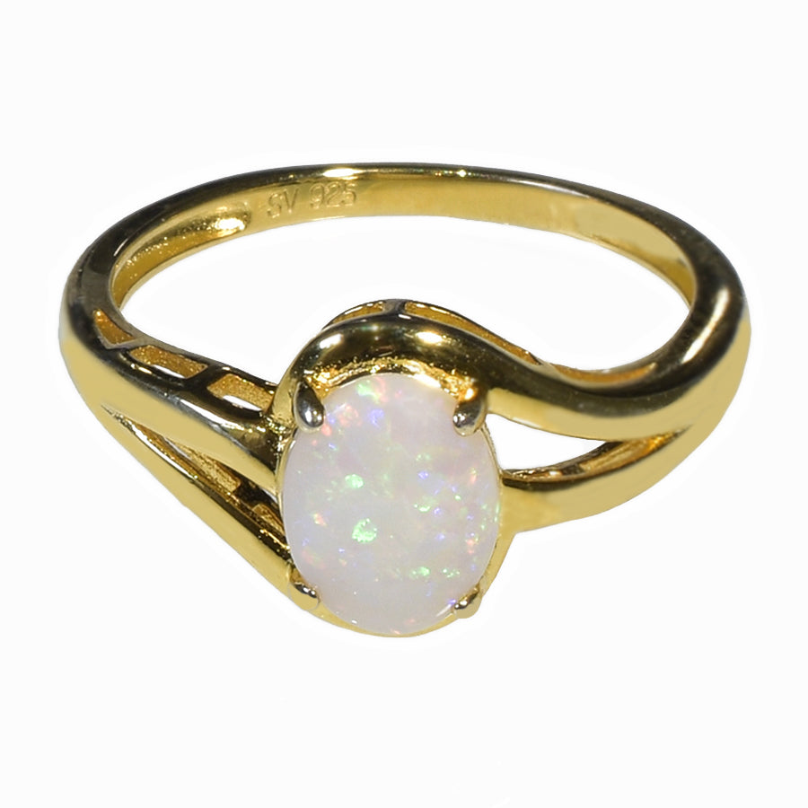 Sterling Silver Solid Light Opal Ring OR0004SG (SIZE L/6) 18k GP