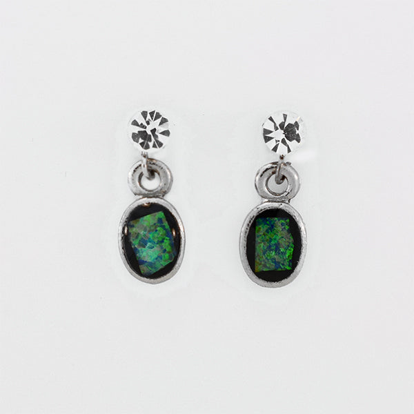Opal Slice Earrings Silver Plated OSE-Dangle+Crystal(7x5)R