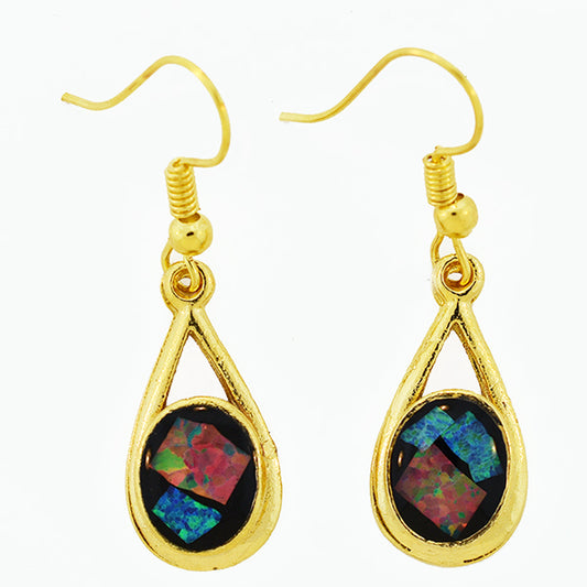Opal Slice Earrings Yellow Gold Plated OSE-DropHooks(10x8cup)G