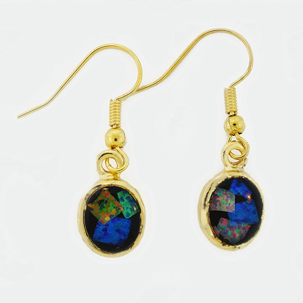 Opal Slice Earrings Yellow Gold Plated OSE-Hooks(9x7)G