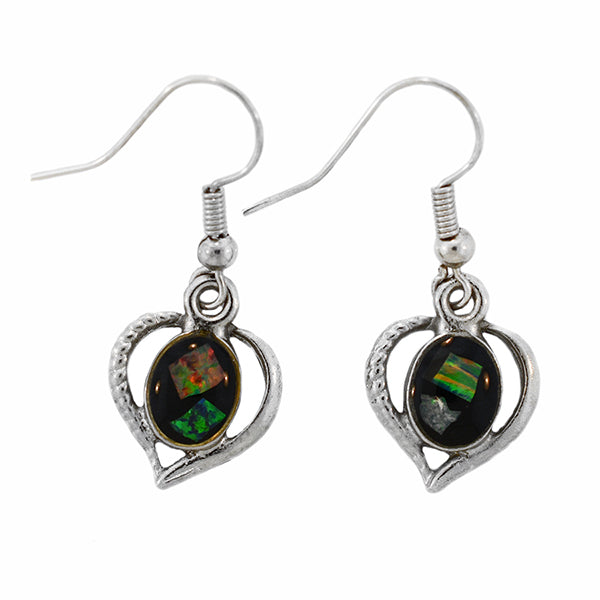 Opal Slice Earrings Silver Plated OSE-HooksHeart(8x6)R