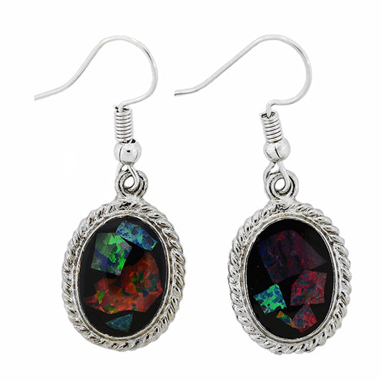 Opal Slice Earrings Silver Plated OSE-HooksRope(14x10cup))R