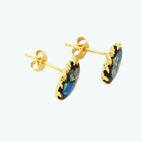 Opal Slice Earrings Yellow Gold Plated OSE-RopeStud(8x6)G