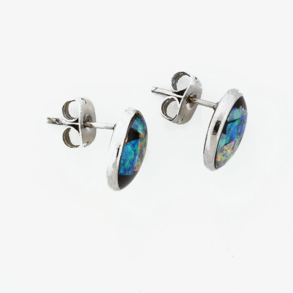 Opal Slice Earrings Silver Plated OSE-Stud(10x8)R