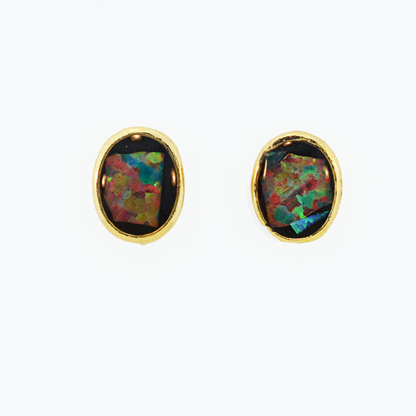 Opal Slice Earrings Yellow Gold Plated OSE-Stud(8x6)G