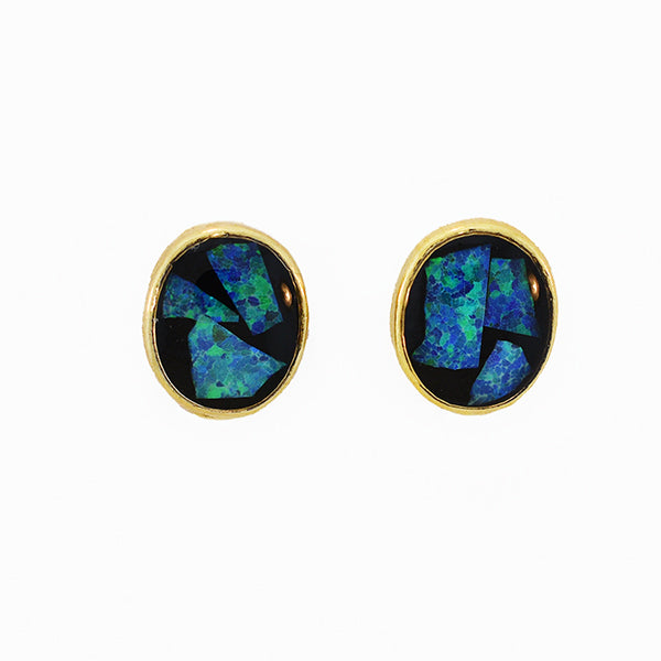 Opal Slice Earrings Yellow Gold Plated OSE-Stud(9x7)G