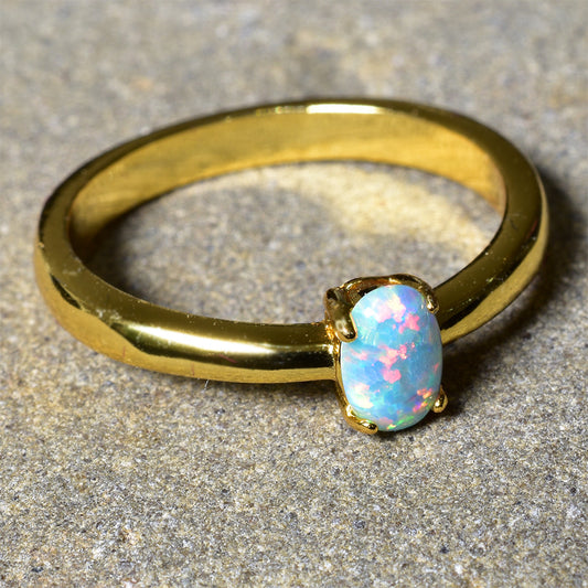 STERLING SILVER 18k GP SOLID OPAL RING (Sizes available US 5,6,7,8)