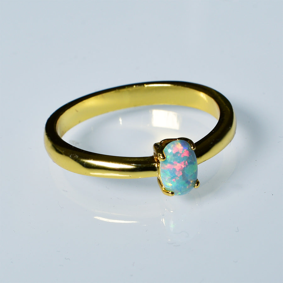 STERLING SILVER 18k GP SOLID OPAL RING (Sizes available US 5,6,7,8)