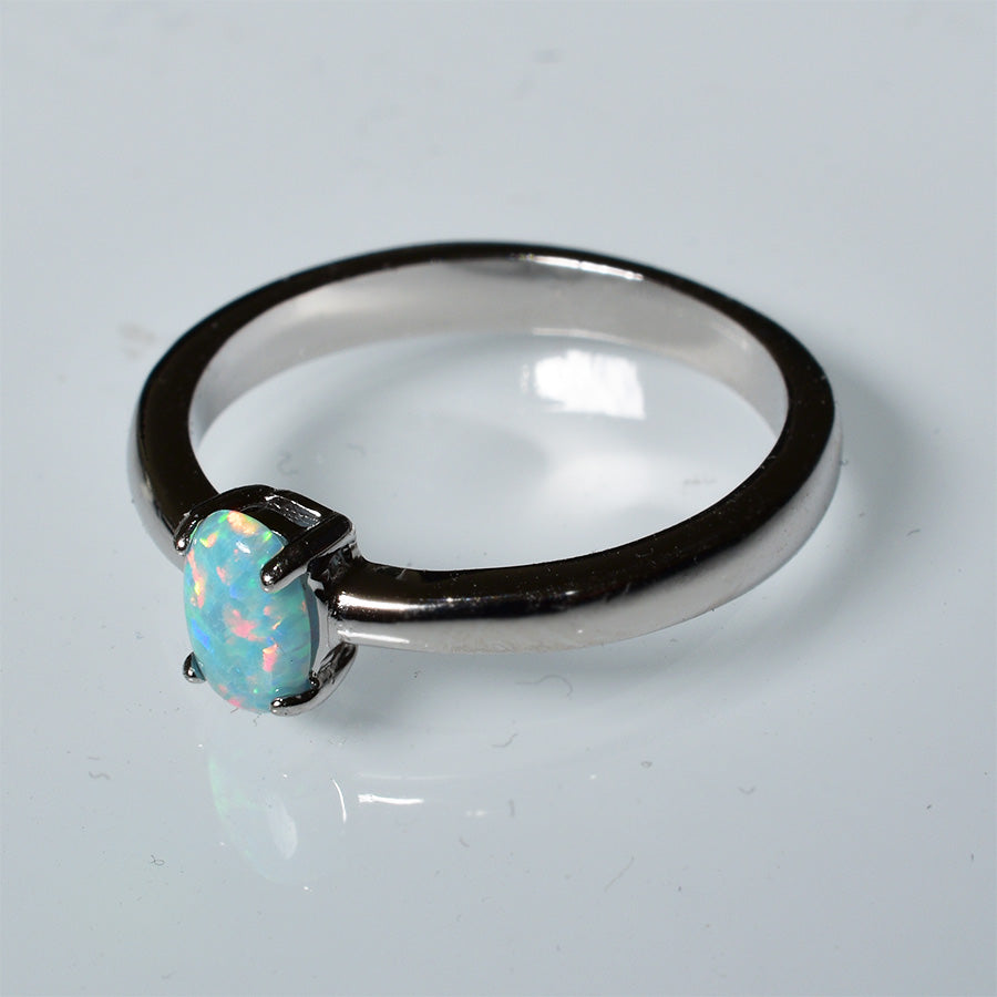 Sterling Silver Solid Opal Ring (Sizes available US 5,6,7,8)